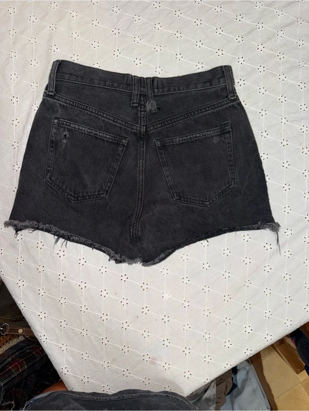 Free People Black Distressed Festival High-Waist Jean Shorts Size 26